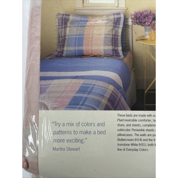 Martha Stewart King Fitted Sheet Pastel Plaid No Iron Purple Blue 200 Count - Picture 4 of 6